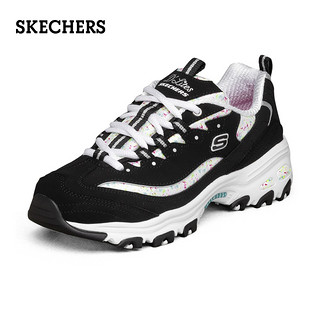 Skechers斯凯奇运动鞋女复古舒适增高拼接休闲老爹鞋（35、白色/蓝色/粉红色WBLP）