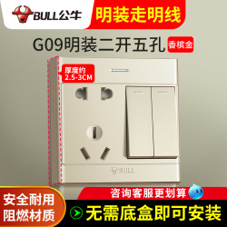 BULL 公牛 公牛G09明装超薄二开双控5孔香槟金五孔插座带开关10a家用墙壁插