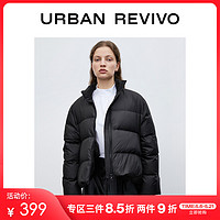 UR冬季新品女装厚暖高克重宽松羽绒服外套WJ46S1KN2000（M、正黑）