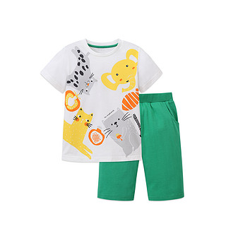 丽婴房童装男女童纯棉套装儿童新款运动套装卡通T恤短裤夏装2021（浅粉（冰淇淋）、90cm ）