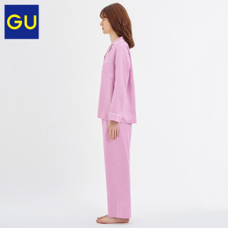 GU极优女装缎纹睡衣新款简约日系舒适家居服套装327994(165/92A/XL、41 杏黄色)