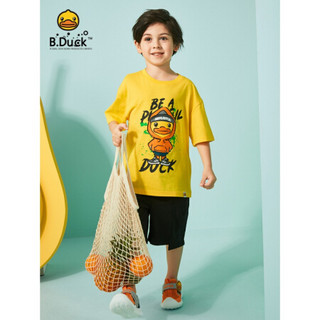 B.duck小黄鸭童装男童短袖T恤2021新款儿童夏装半袖上衣薄款 阳光黄 130cm