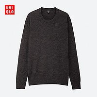 优衣库 男装 精纺美利奴圆领针织衫(长袖) 419190 UNIQLO（180/108B/XL、08 深灰色）