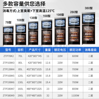 KONKA 康佳 消毒柜家用立式高温消毒碗柜商用餐具碗筷茶杯消毒碗柜大容量双门高温消毒机双门分控 二星级 160L 280高温（上2下3) 商用消毒柜