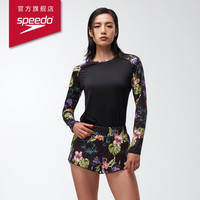 SPEEDO 速比涛 女子泳裤新品加州热夏 彩印修身抗氯防晒波浪边热裤泳装女短裤 813259G474 黑色/红色 S