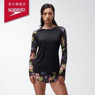 Speedo/速比涛女子泳衣新品加州热夏彩印抗氯防晒缤纷花卉印花泳装长袖上衣女 813258G474 黑色/红色 L