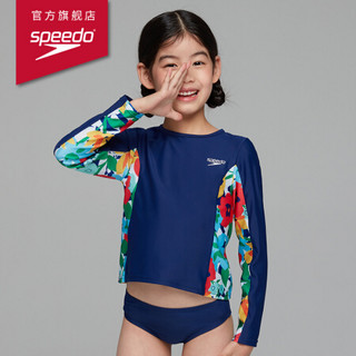 Speedo/速比涛儿童泳衣新品加州热夏 彩印婴幼儿分体长袖泳衣套装  813267G478 深蓝色/红色 4