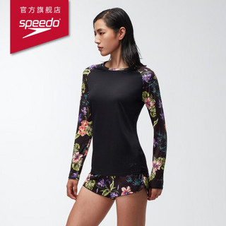 Speedo/速比涛女子泳衣新品加州热夏彩印抗氯防晒缤纷花卉印花泳装长袖上衣女 813258G474 黑色/红色 L