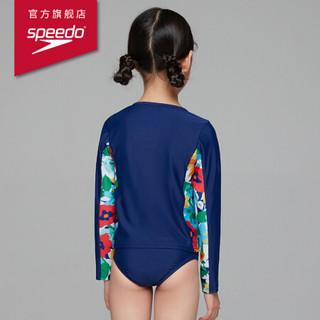 Speedo/速比涛儿童泳衣新品加州热夏 彩印婴幼儿分体长袖泳衣套装  813267G478 深蓝色/红色 4