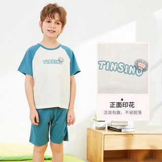 纤丝鸟 TINSINO 短袖男童家居服套装短裤儿童睡衣棉质中大童衣服童装 字母小狮子短袖暗绿 110