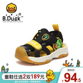 B.Duck小黄鸭童鞋男童凉鞋包头夏季款儿童沙滩鞋宝宝机能凉鞋 黑色 28码内长约181mm