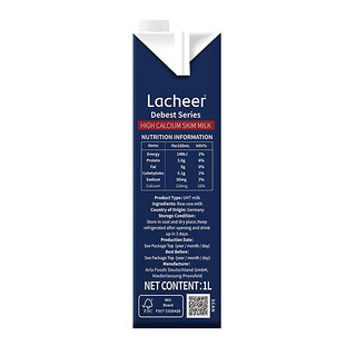 Lacheer 兰雀 高钙脱脂纯牛奶 1L*6盒