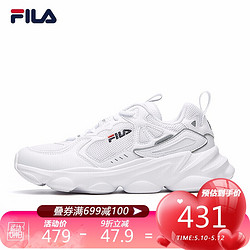 FILA 斐乐  FILA女鞋 斐乐官方 SKIPPER老爹鞋女复古跑步鞋2021春季新品轻便透气网面休闲运动鞋 集团白 38