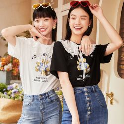 VERO MODA GB TEDDY BEAR联名 3212T1058 花边领口T恤