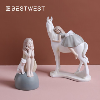 BEST WEST创意少女心摆件女生卧室装饰品送女友生日礼物电视柜动物乔迁新居礼品 小女孩-抱兔