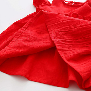 贝壳元素宝宝纯色连衣裙 夏装韩版新款女童童装儿童裙子qz-4630 红色 90cm