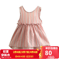 贝壳元素宝宝条纹连衣裙 夏装新款女童童装儿童露背裙子qz5286 粉色 90