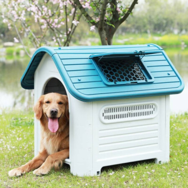 商品hoopet狗窝夏季边牧金毛狗房子塑料狗屋室外防水防雨耐咬中型大型