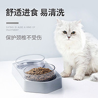 耐威克猫碗斜口双碗保护颈椎猫食盆猫咪粮碗狗盆狗碗宠物碗饮水器（灰色单碗、L-大型）