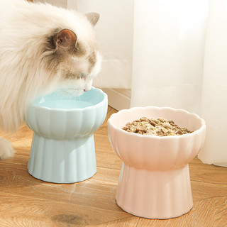 猫碗陶瓷猫咪食盆宠物高脚碗防打翻保护颈椎猫粮碗水碗狗碗宠物碗（珍珠白、猫咪及小型犬通用）