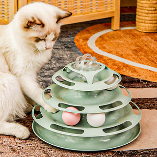 猫玩具猫转盘自嗨玩具球宠物逗猫套装逗猫棒逗猫神器耐咬猫咪用品（四层经典款-蓝色）