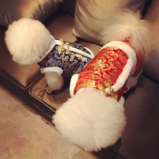 小狗狗衣服秋冬装小型犬四脚加厚新年唐装泰迪比熊雪纳瑞宠物过年（XS-参考体重2斤内、吉祥大红）