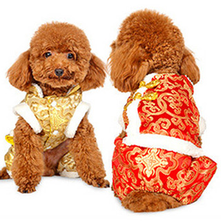 小狗狗衣服秋冬装小型犬四脚加厚新年唐装泰迪比熊雪纳瑞宠物过年（XL-参考体重10-14斤、宝石蓝）