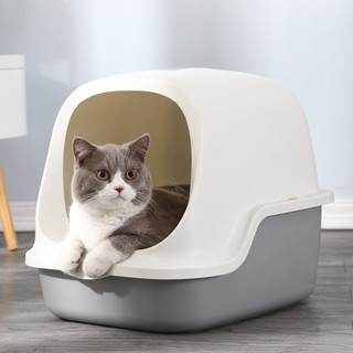 大号全封闭式猫砂盆猫咪用品猫砂盆宠物厕所拾便器猫厕所宠物用品（北欧灰全封闭（含铲子））