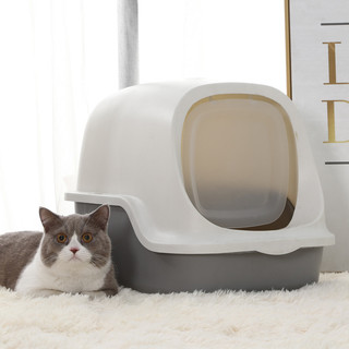 大号全封闭式猫砂盆猫咪用品猫砂盆宠物厕所拾便器猫厕所宠物用品（北欧灰全封闭（含铲子））