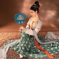 重回汉唐菁华唐制原创正品汉服女齐腰襦裙坦领敦煌风春夏薄款套装(170、橘黄色坦领上衣现货)