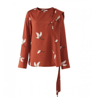 mecity女装国潮设计感仙鹤绣花衬衫 xl 红色印花组【报价 价格 评测