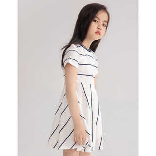 Annil商场同款安奈儿童装女童夏款短袖连衣裙2021新款条纹翻领裙学院风 白蓝条 120cm