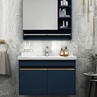micoe 四季沐歌 X-GD026 实木浴室柜套装 普通镜柜 80cm 蓝色款
