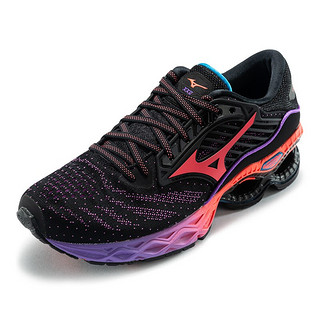 Mizuno 美津浓 Wave Creation 22 女子跑鞋 J1GD210163 黑色/粉色/橙色 38.5