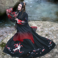 如梦霓裳情侣汉服女直裰九尾灵狐绣花下裙非古装男中国风春款汉服（170/92A、青白色下裙.一件 现货）