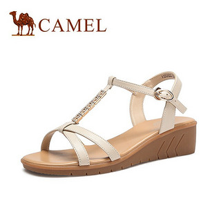 CAMEL 骆驼 A125046302 女士坡跟凉鞋 米色 36