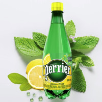 巴黎水 perrier 天然矿泉水柠檬青柠味气泡水330ml*24瓶0糖0卡