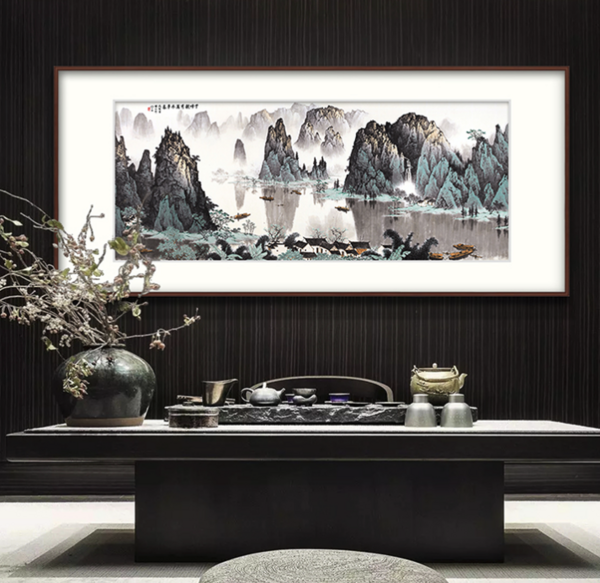 橙舍 白雪石《千峰竞秀》60cm*120cm 装饰画 宣纸 办公室大气玄关挂画