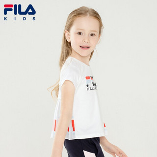 FILA KIDS 斐乐童装女小童短袖T恤2021夏季新款儿童休闲洋气上衣 标准白-WT 120cm