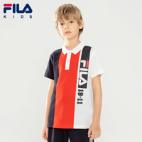 FILA KIDS斐乐童装儿童T恤衫2021新款夏季男童中大童印花短袖上衣 传奇蓝-NV 150cm