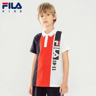 FILA KIDS斐乐童装儿童T恤衫2021新款夏季男童中大童印花短袖上衣 传奇蓝-NV 130cm