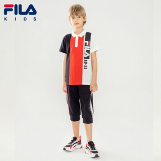 FILA KIDS斐乐童装儿童T恤衫2021新款夏季男童中大童印花短袖上衣 传奇蓝-NV 130cm