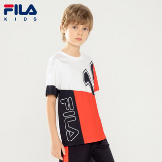 FILA KIDS 斐乐儿童男童短袖T恤2021年夏季新款休闲运动童装上衣 标准白-WT 170cm