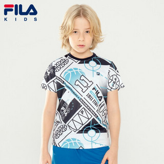 FILA KIDS 斐乐儿童男童短袖T恤2021年夏季新款运动童装休闲上衣 满印-PT 165cm