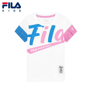 FILA KIDS 斐乐儿童女小童短袖T恤2021年夏季新款粉色可爱上衣 玉石白-WT 105cm