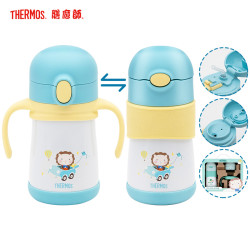 THERMOS 膳魔师 保温杯FFH-293L儿童吸管杯316L不锈钢膳魔師双盖多用290ML学饮杯礼盒装防滑底座家用
