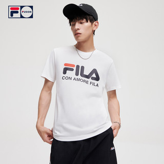 FILA FUSION斐乐潮牌短袖T恤情侣2021夏季透气休闲服运动服男女T（185/104A/XXL、标准白-T11M119150AWT）