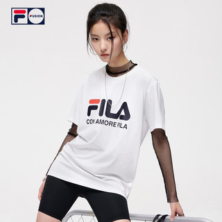 FILA FUSION斐乐潮牌短袖T恤情侣2021夏季透气休闲服运动服男女T（185/104A/XXL、标准白-T11M119150AWT）