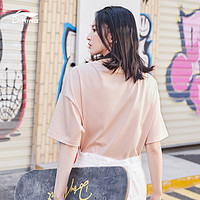 李宁 LI-NING短袖女2021夏季新款印花休闲T恤涂鸦圆领女装宽松运动上衣 EC粉A L