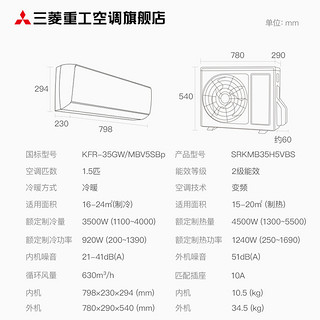 三菱重工KFR-35GW/MBVSBp大1.5匹全直流二级变频冷暖节能家用空调（银色）